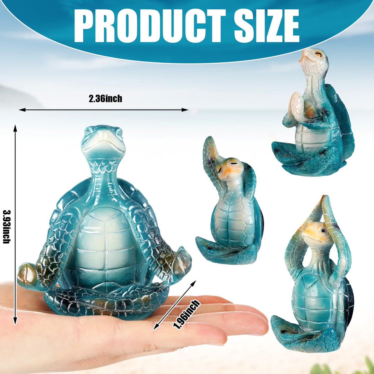 Briwooody 4 Pcs Sea Turtle Meditation Yoga Decor Office Beach Zen Room Decor Sea Turtles Yoga Figurines Coastal Ocean Beachy Bathroom Turtle Gifts for Women Yogis Home Office Decorations(Classic)