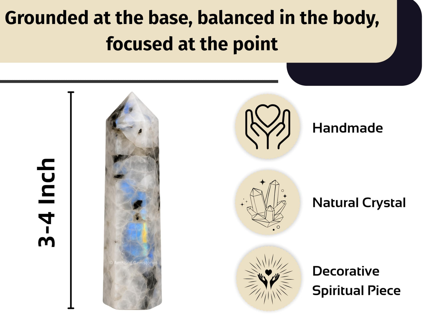 Amazing Gemstone Rainbow Moonstone Crystal Towers - Natural Healing Crystal Point Obelisk for Reiki Healing and Crystal Grid (3" to 4" INCH)