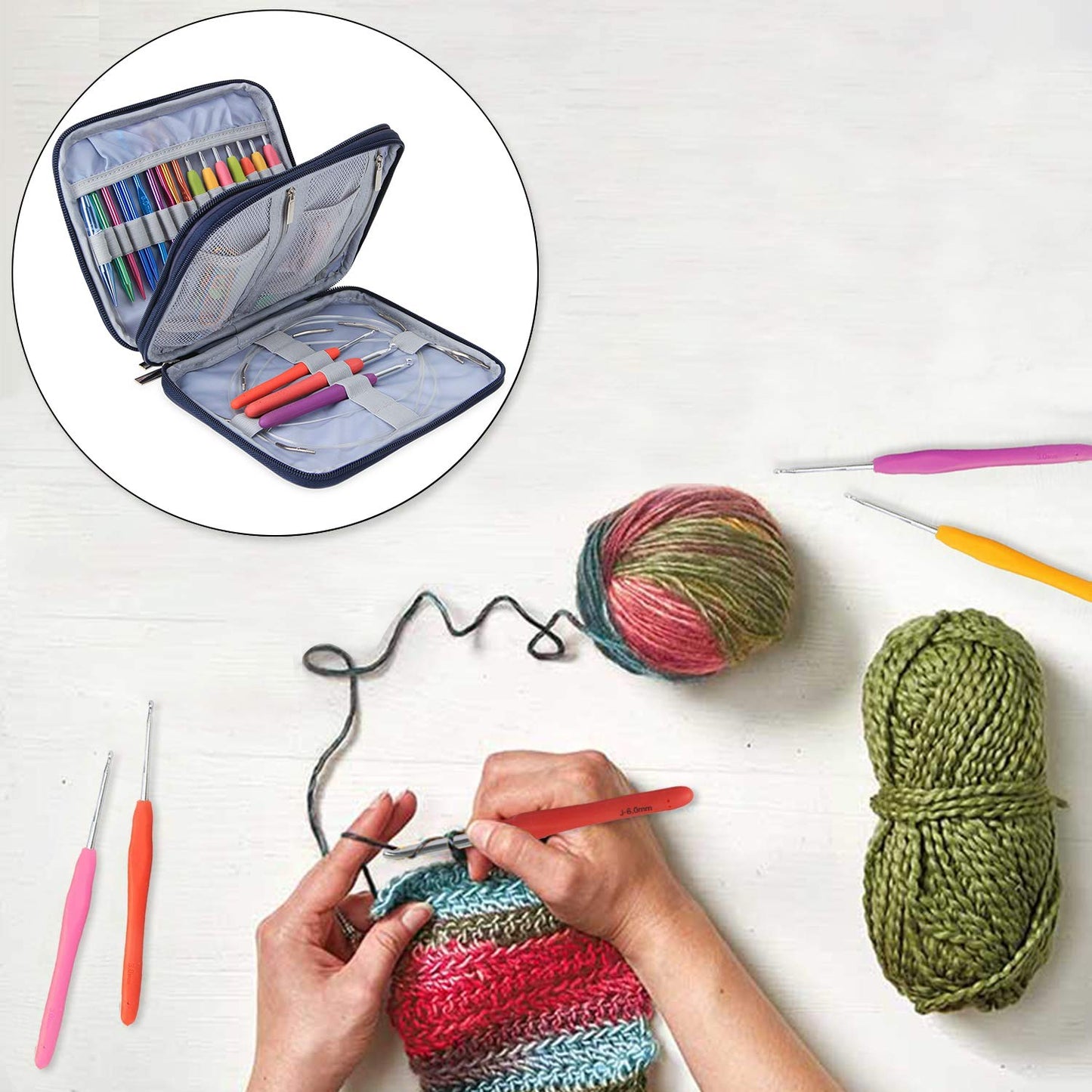 Teamoy Organiser Case for Interchangeable Circular Needles, Ergonomic Crochet hooks, Aluminum Crochet Hooks, Crochet Accessories and More - NO Accessories Included, Blue