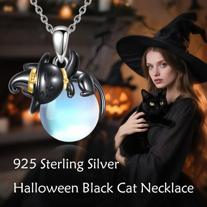 Vadmans Black Cat Necklace Sterling Silver Halloween Cat Pendant Jewelry Cats Lover Gifts for Women