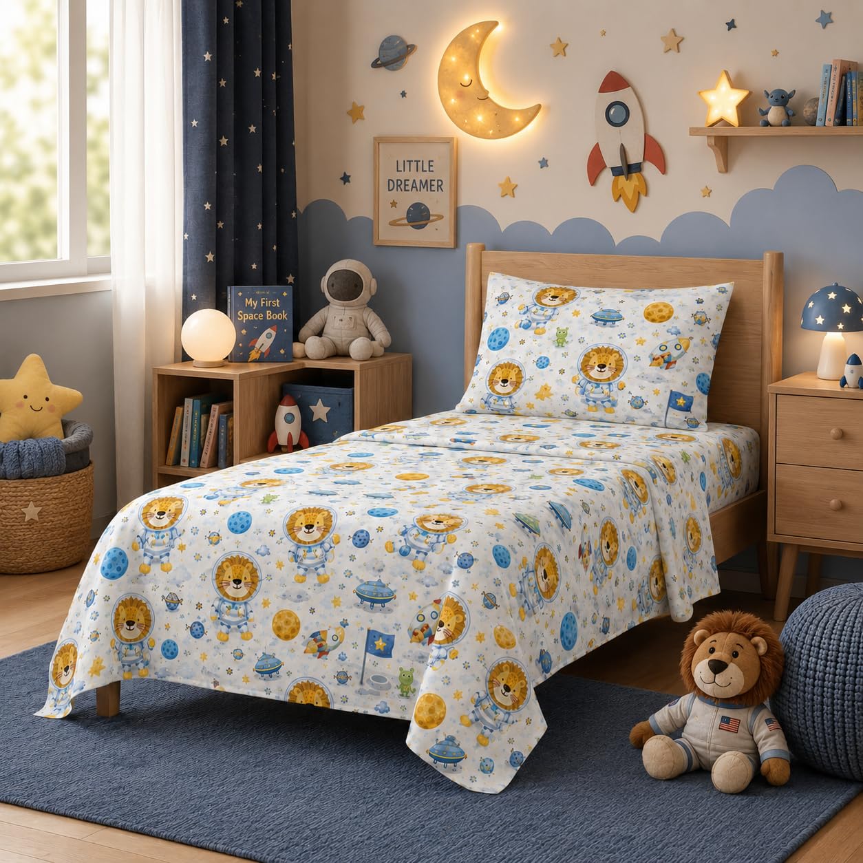 YIYEA 100% Cotton Kids Sheets, Ultra Soft Cozy Cute Bed Sheets Set for Girls, Boys, Teens, 16" Deep Pocket, 3PC, Twin