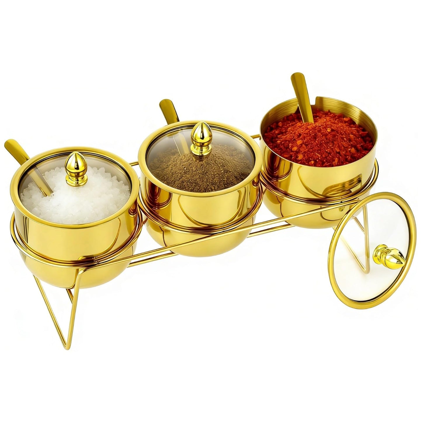 Gold Coffee and Sugar Dispenser, Gold Stainless Steel Spice Jars with Clear Glass Lids, Serving Seasoning Containers for Kitchen, Dining Room, Barbecue