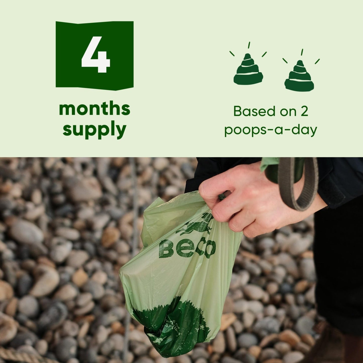 Beco Dog Poop Bags Rolls - Strong & Large - 270 Bags (18 Rolls of 15) Unscented, Dispenser Compatible for Dog Waste