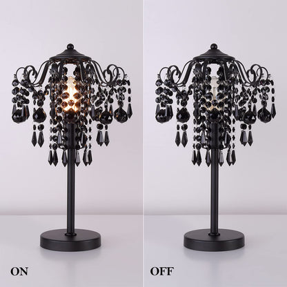 MEIXISUE Small Black Crystal Bedside Table Lamp End Table Lamp Nightstand Lamp Desk Lamps for Bedroom Living Room H20.4'' W12 1-Light E26