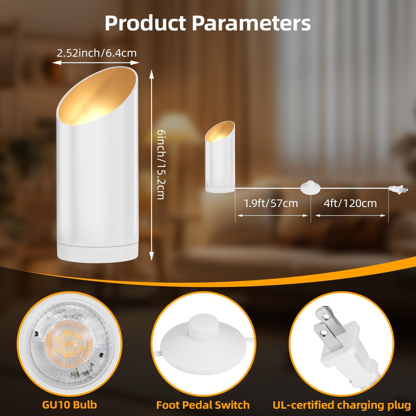 Ribgwo 2 Pack Uplighting Indoor Floor Can Lights,7W LED Up Lights with 3000K GU10 Bulbs, Spot Lights with 5.9 FT Plug Cord & Foot Switch,Ideal for Indoor Corners, Sofas, Plants, and Wall Art