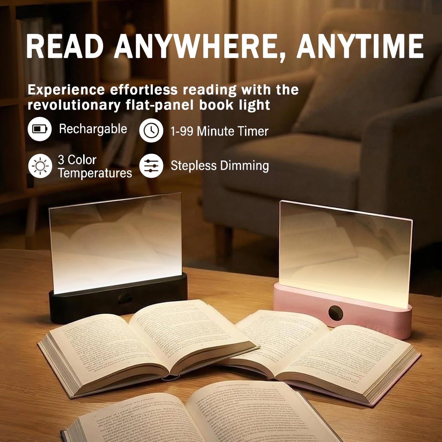 Book Lights for Reading at Night LED Rechargeable Lamp for Full Page Books in Bed Portable Flat Panel Bookmark Light Lovers Gifts Booklights Luz Para Leer Libros De Noche Lámpara En La Cama (White)