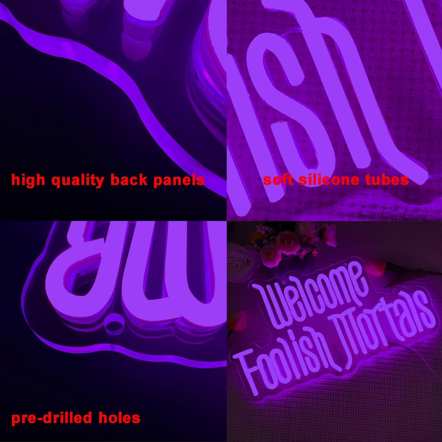 Welcome Foolish Mortals Neon Sign,Dimmable Spooky Gothic Haunted Mansion Decor Coffin LED Neon Signs for Wall Decor,USB Powered Led Neon Light for Party Haunted House Man Cave Birthday Christmas Gifts(16.1*9.4in) (Purple)