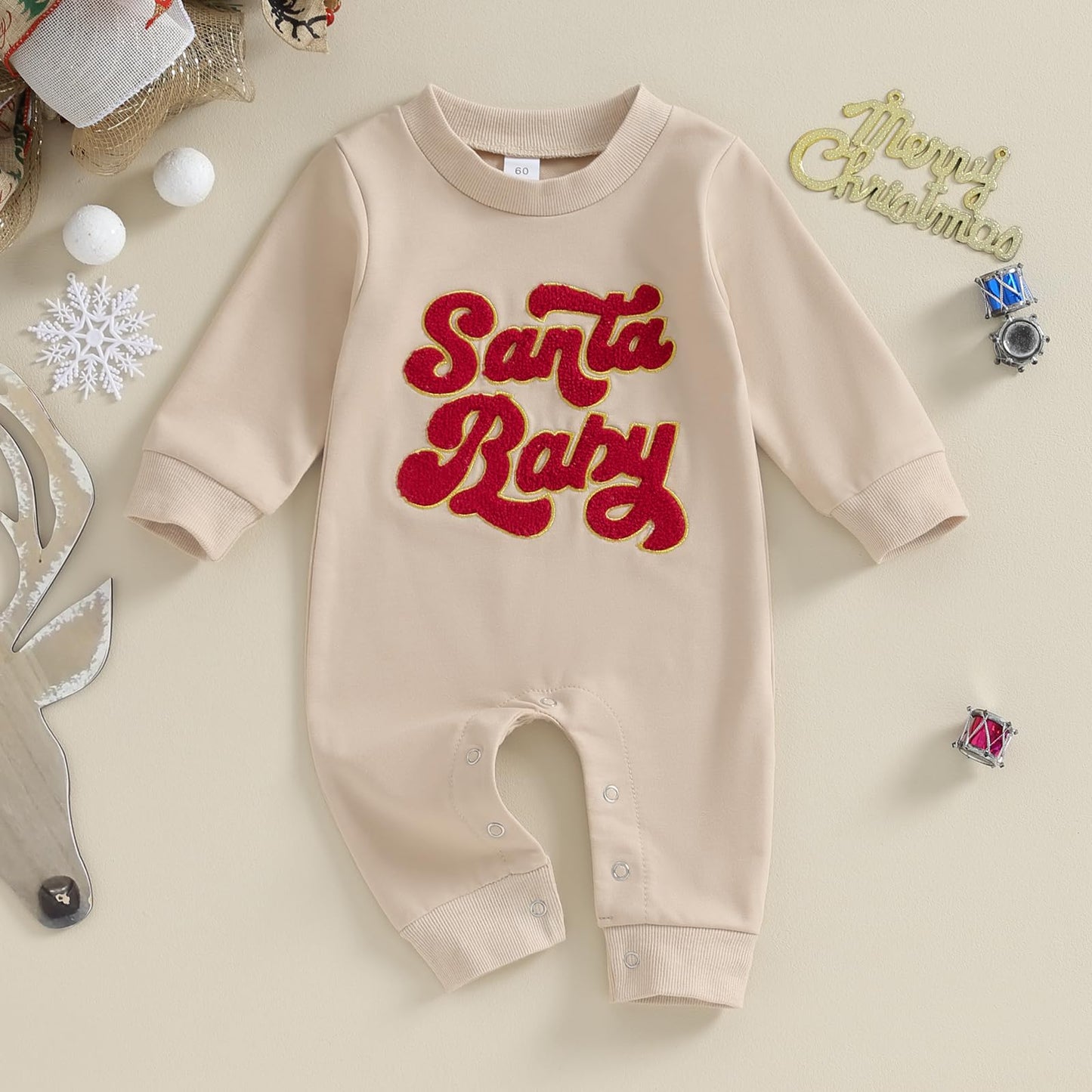 FYBITBO Infant Baby Boy Girl Clothing Santa Long Sleeve Jumpsuit Romper Onesie Cute Newborn Christmas Outfit Winter Clothes (Khaki-My first christmas baby outfit, 6-12 Months)