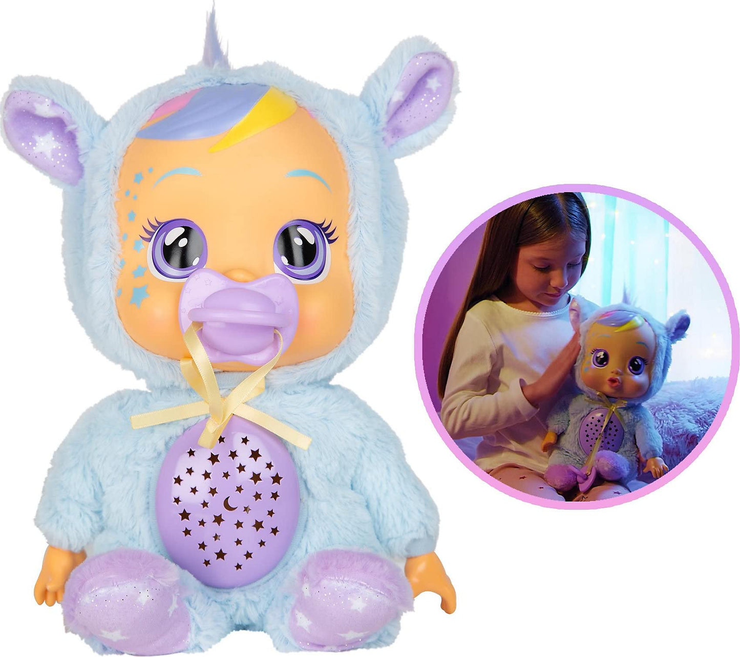 CRY BABIES Goodnight Starry Sky Jenna / Sleepy Time Baby Doll with LED Lights tears, Lullabies and Star Projector Night Light - Bedtime doll for Kids 18M+ age