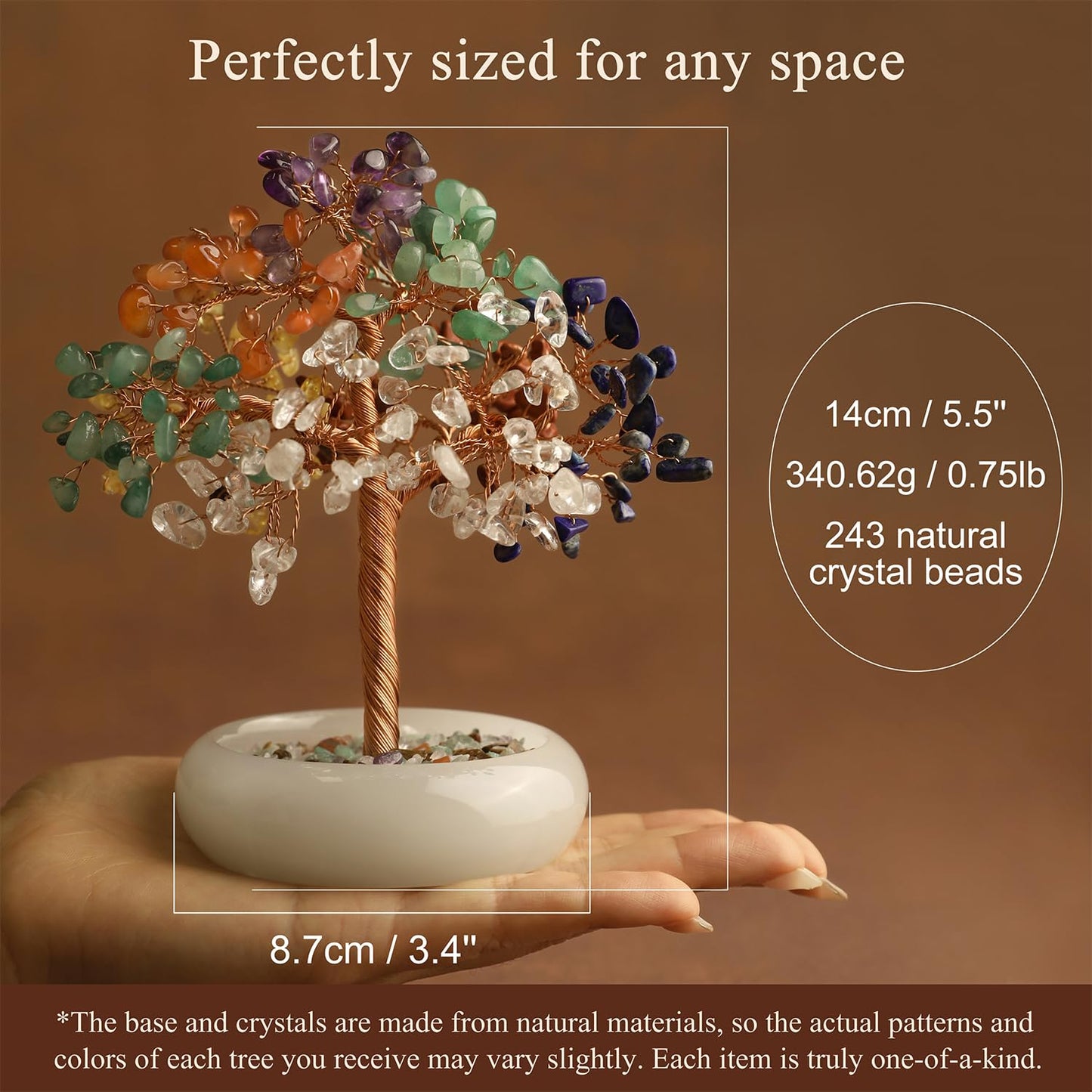 MAGIC AND MIRACLES Green Aventurine Healing Crystal Tree of Life Home Office Desk Decor, Bonsai Trees, Feng Shui Tree Money Good Luck Christmas Decor Spiritual Healing Birthday Gifts for Women, Mom