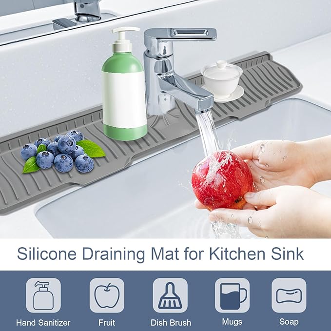 Sink Drain Mat Behind Faucet, Faucet Guard Draining Mat, 90° Foldable Tap