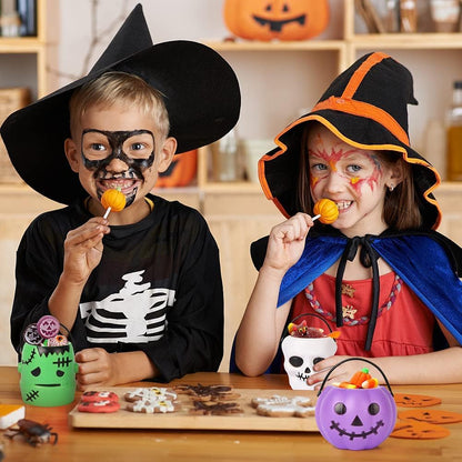 MCPINKY Small Halloween Candy Buckets, 12PCS Mini Portable Pumpkin Bucket Candy Bowl Holders for Kids Trick Or Treat Party Favor