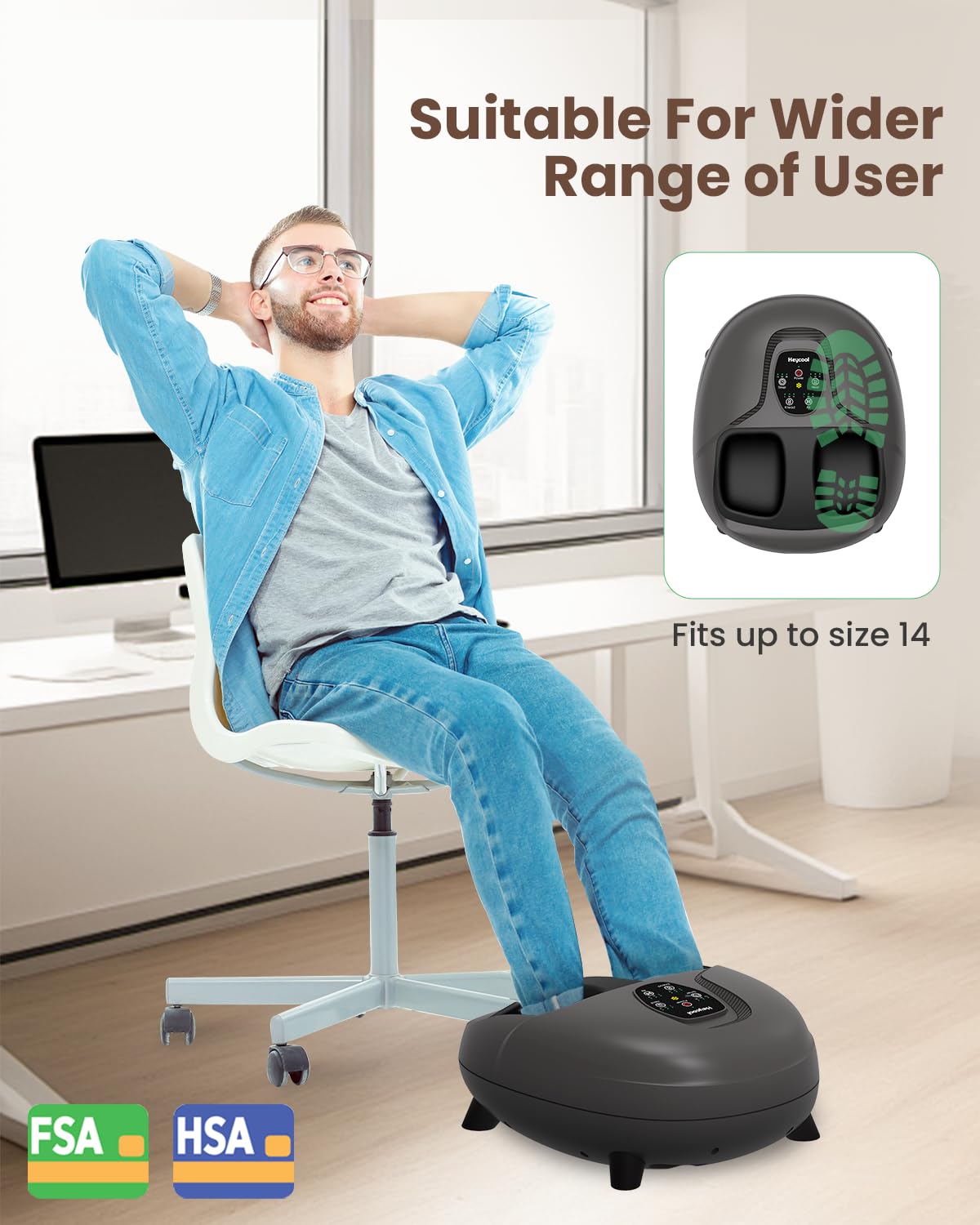 Heycool Fathers Day Dad Gifts, 2026 Upgrade FSA Eligible HSA Foot Massager, Shiatsu Foot Massager Machine with Heat and Compression for Plantar Fasciitis Neuropathy, Remote Control, Gifts, Size 14