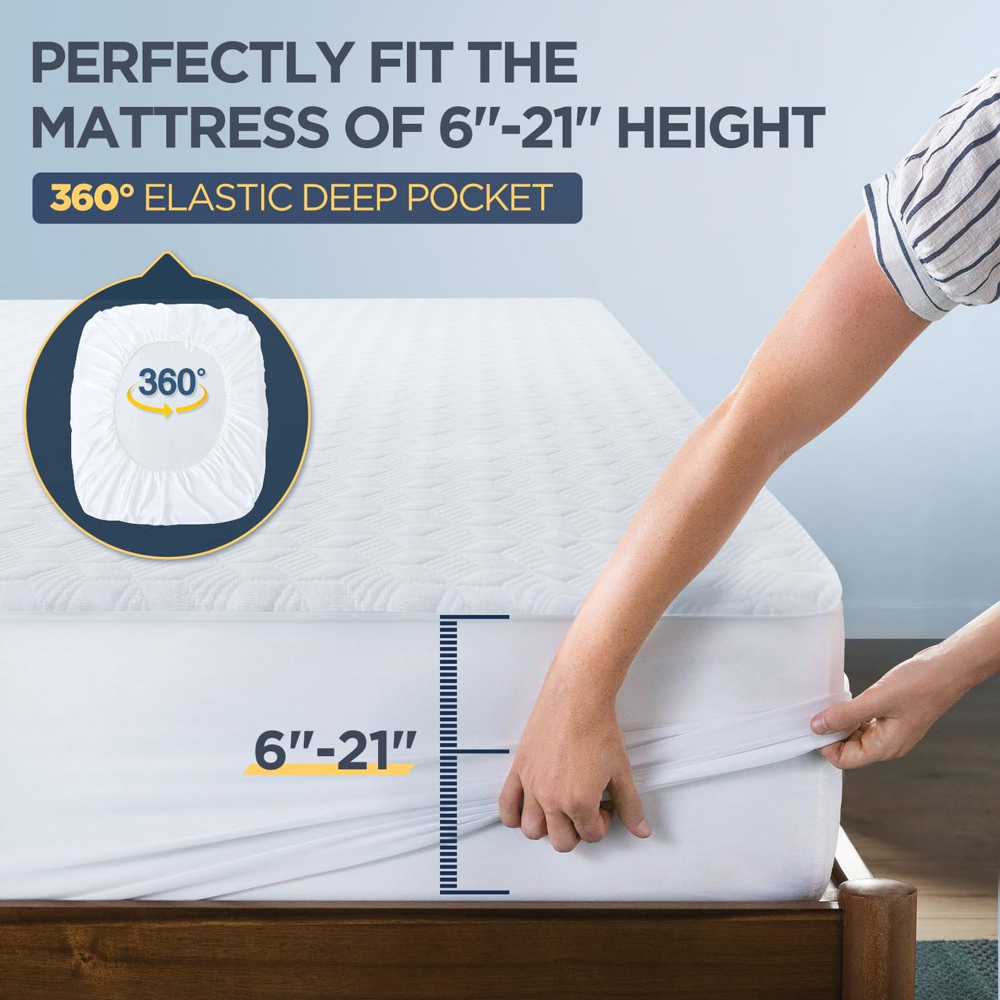 100% Waterproof Mattress Protector, Hypoallergenic Silver-Infused Mattress Topper Cover with No Odor, Breathable Cooling Bed Cover with 8"-21" Deep Pocket (King)