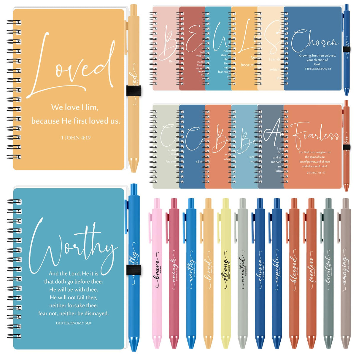 Kosiz 36 Sets Christian Gifts Bulk Inspirational Prayer Journals with Pens Gifts for Mother's Day A6 Spiral Bible Notebook Religious Gift for Women Men Church Members Bible Study Groups (Bright Color)