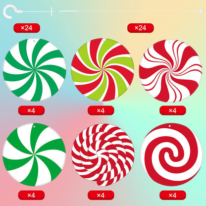 Syhood 24 Set Christmas Peppermint Candy Swirl Decorations - Ceiling Hanging Streamers for Holiday Party