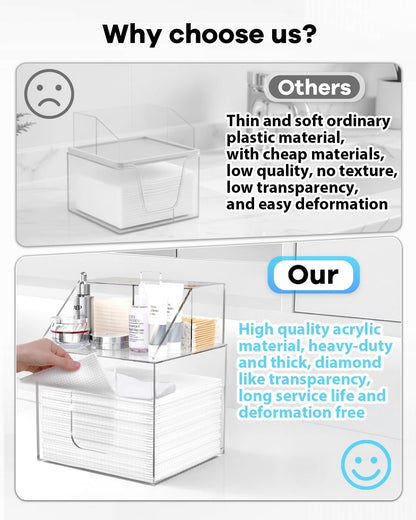 TAINESS Disposable Facial Towels Storage Box Compatible with Clean Skin Club Clean Towel XL-Cotton Pads-Swabs Upgraded Double Layer Face Towel Holder Acrylic Storage Container Valentine's Day Gifts