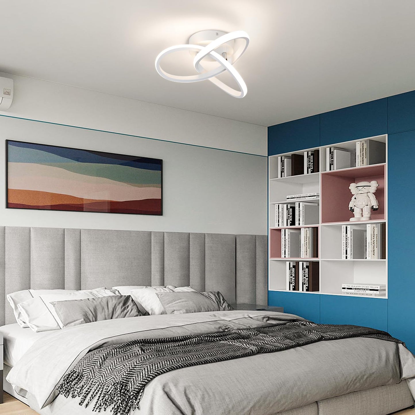 CANEOE Modern Led Ceiling Light Fixtures,4500K Daylight White Semi Flush Mount Hallway Ceiling Light for Bedroom Bathroom Kitchen Balcony Laundry Room Stair Ceiling Lamp Curved Design (White, 4500K)