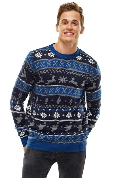 Women`s Ugly Christmas Sweater Unisex Men憇 Funny Novelty Fairisle Pullover for Party Feeling The Fair Isle Blue X-Large