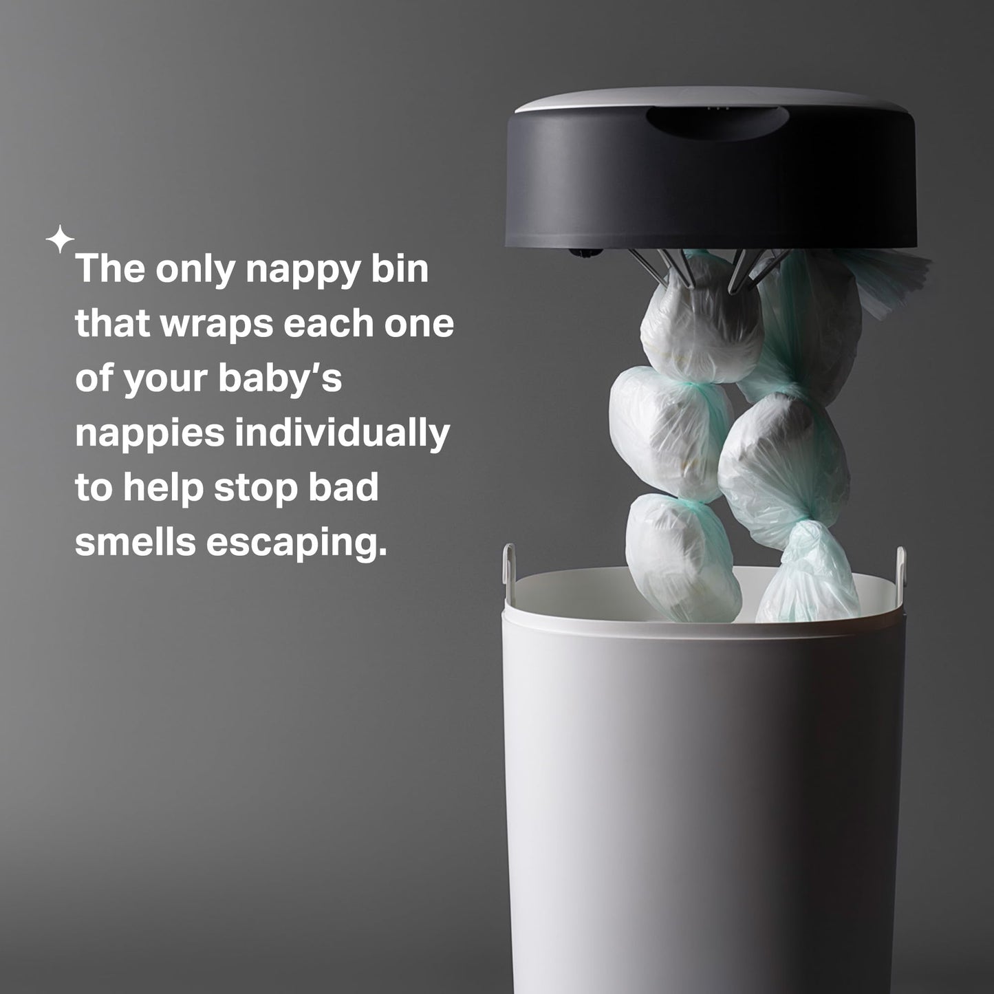 Tommee Tippee Twist and Click Nappy Bin Starter Set, 6x Refill Cassettes with Multilayer, Antibacterial Film, 100% Recycled Chassis, White