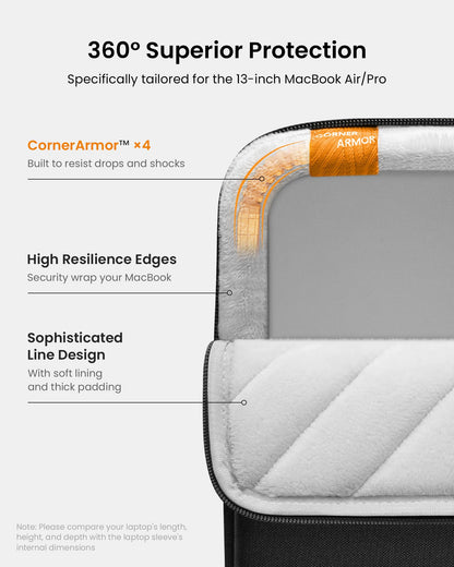tomtoc 360° Protective Laptop Sleeve for 13-inch New MacBook Air M4/M3/M2/M1 (2025-2018) A3240 A3113 A2681 A2337, 13-inch MacBook Pro M2/A2686 M1/A2338 2022-2016, Water-Resistant Case Bag