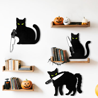 HESUSLA Scary Black Cat Halloween Wall Decor, Black Cat Halloween Decor, Dark Style Wall Art for Entryway, Kitchen, Bathroom, Living Room,Spooky Chic Home Decorations