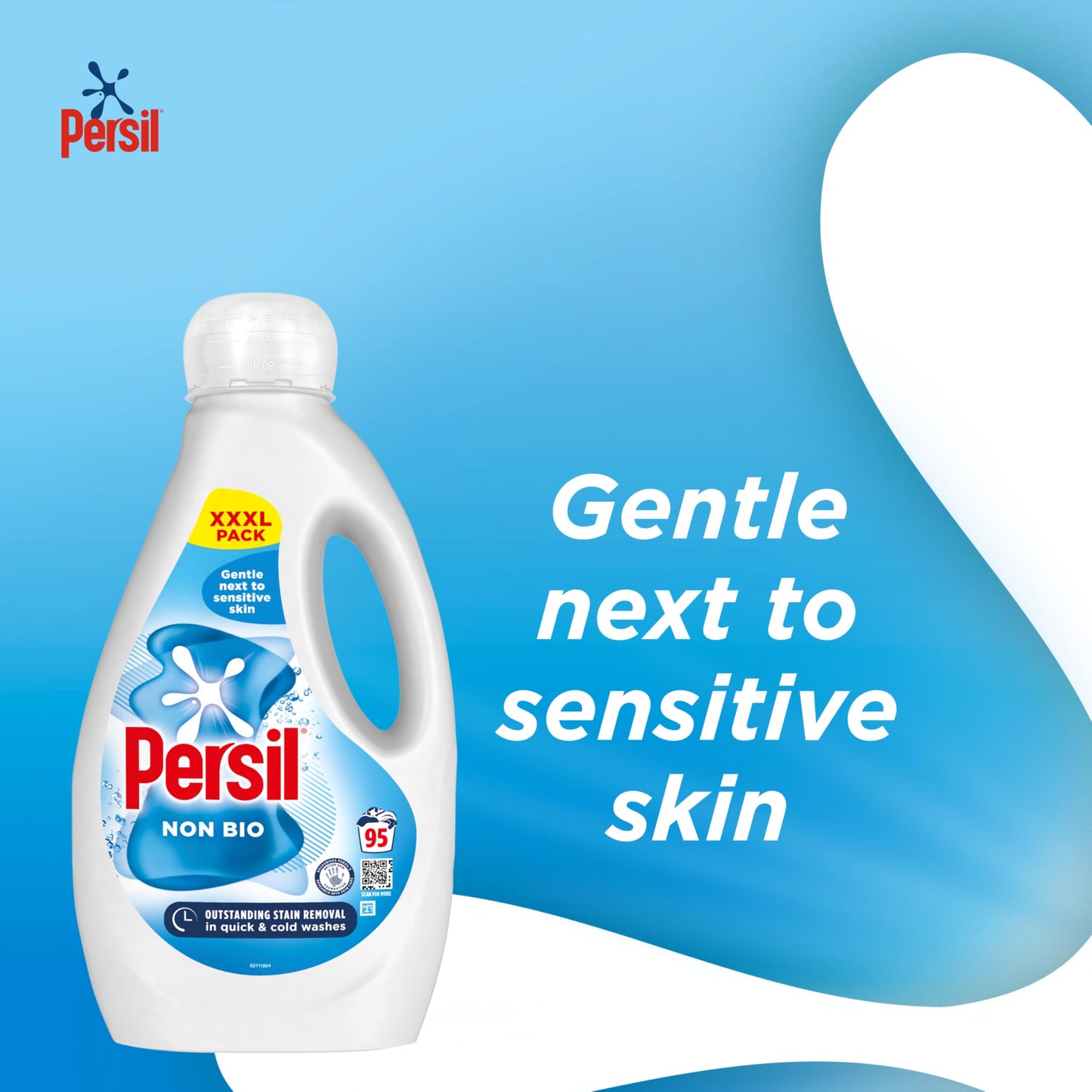 Persil Non Bio Laundry Washing Liquid Detergent outstanding stain removal in quick & cold washes tough on stains, gentle next to sensitive skin 95 washes (2.565 L)