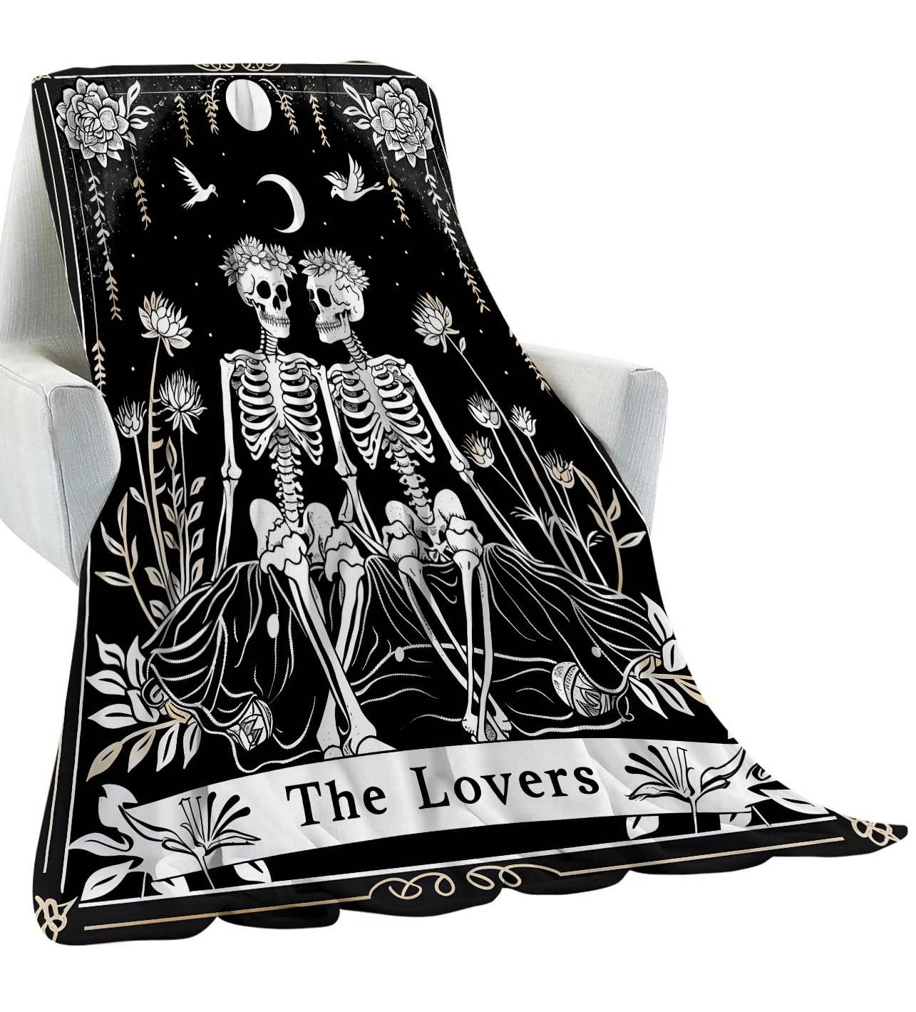 amepay The Lovers Skeleton Blanket Gifts for Kids Adult Women,Gothic Romantic Flannel Throw Blankets,Soft Comfy Lightweight for Room Couch Bed Sofa Bold Halloween Goth Decor,Horror Lovers 60x50in