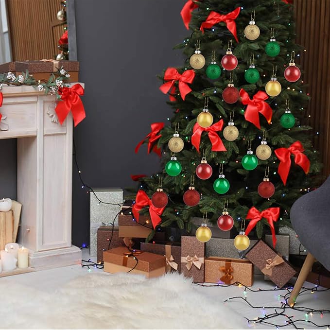 30ct Christmas Ball Ornaments, 2.36" Shatterproof Christmas Tree Decorations, Perfect Hanging Ball for Indoor/Outdoor Holiday Wedding Party Decor (Gold-Red-Green)