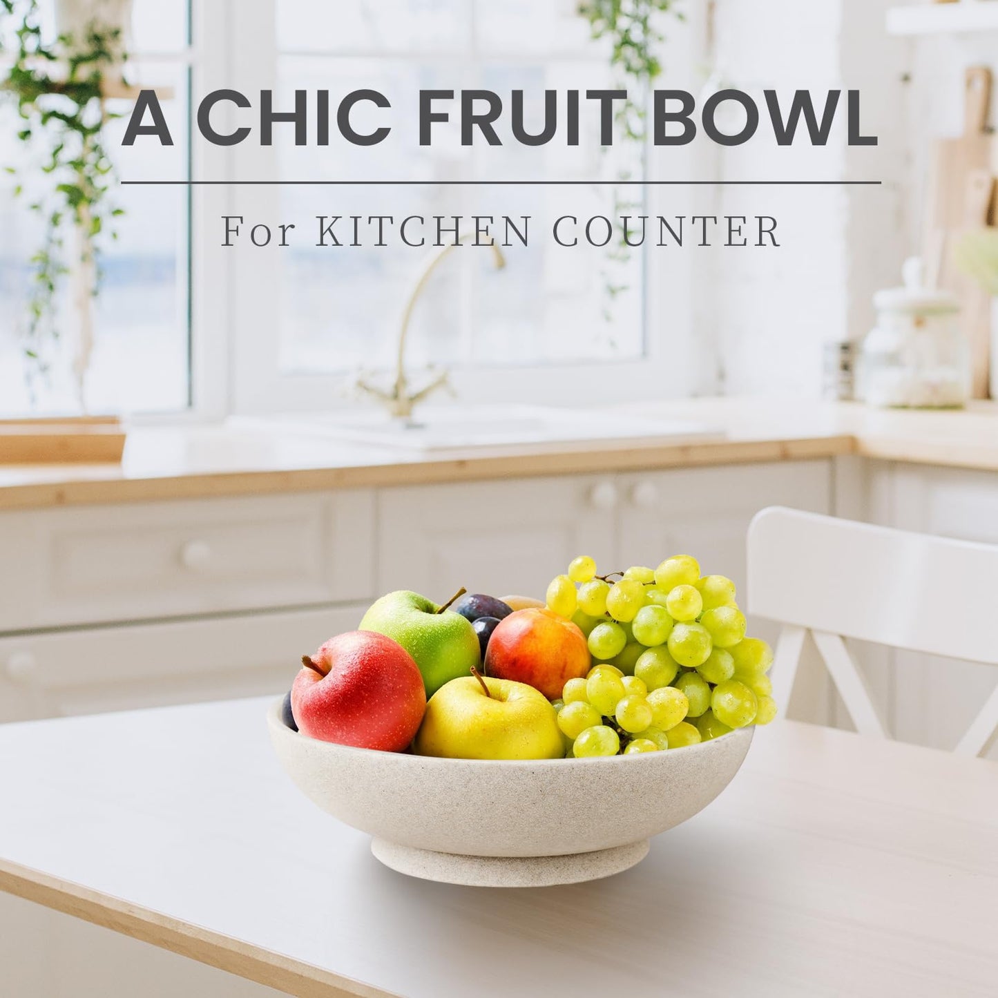 L'ARL GMVOI Large Decorative Bowl,Modern Fruit Bowl for Kitchen Counter,Handicraft Decorative Bowls for Home Decor,Stylish Key Bowl for Entry Table - Artificial Stone Beige