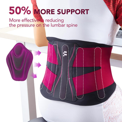 Fitomo 0.5mm Ultra Thin Back Brace for Women Men, Seamless Yoga Fabric for All Day Comfort, Wear under Clothes, Enhanced Lumbar Pad for Lower Back Pain Relief, Sciatica, Posture, Lifting, Rose, Size L
