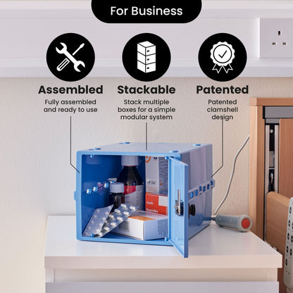 Lockabox One™ | Premium Lockable Medicine Box (A4-Sized) | Lightweight & Hygienic Medicine Lock Box | Made In Britain | External Size 31 x 21 x 17 cm (Medi Blue)