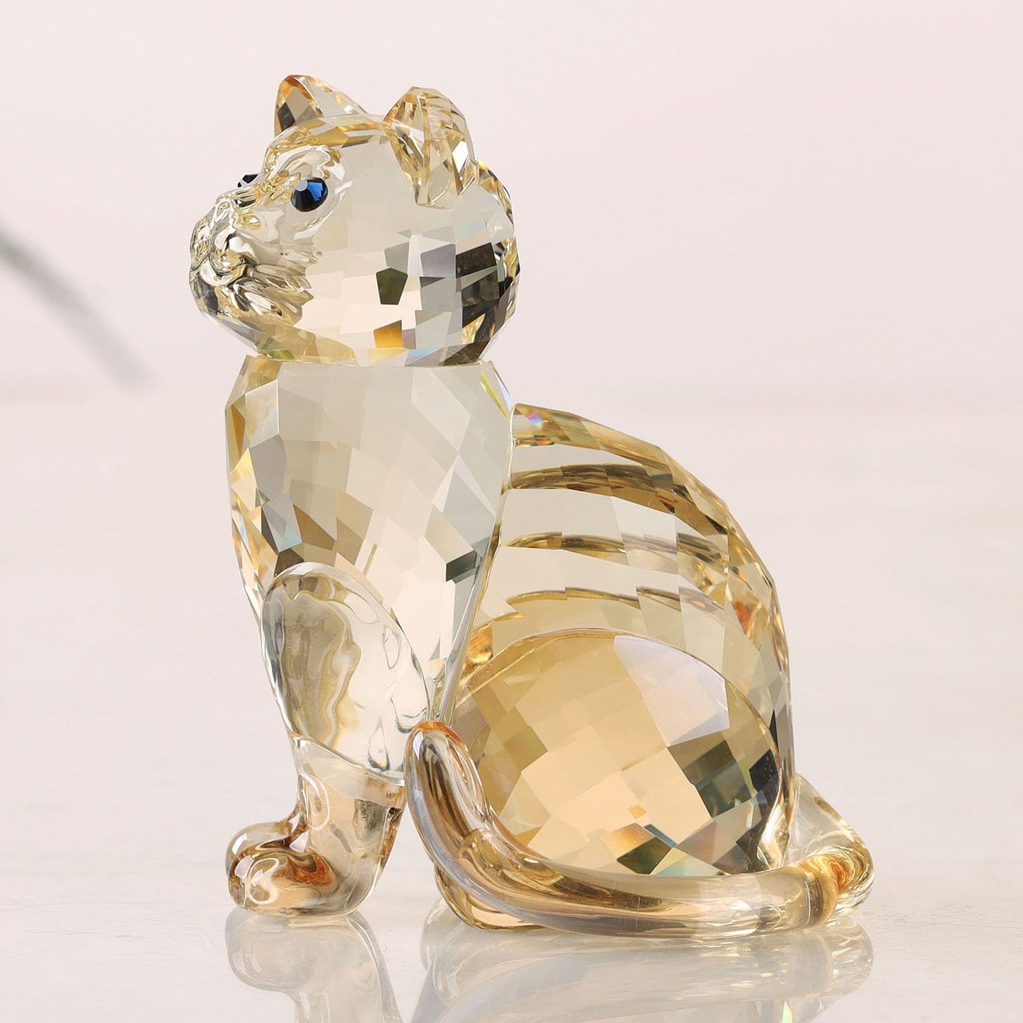DOJOZ Crystal Cat Realistic Animal Kitten Art Figurine Collection Table top Ornament Statue Home Decor (Gold)