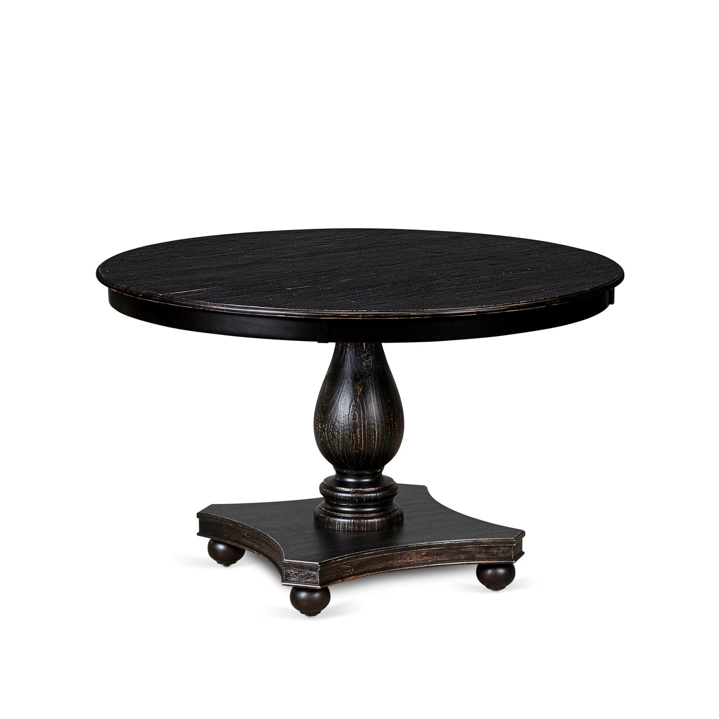 Luxe by East West Furniture FE2-11-TP - Mid Century Dining Table with Acacia Wood Round Tabletop, Sand Blasted Black Finish