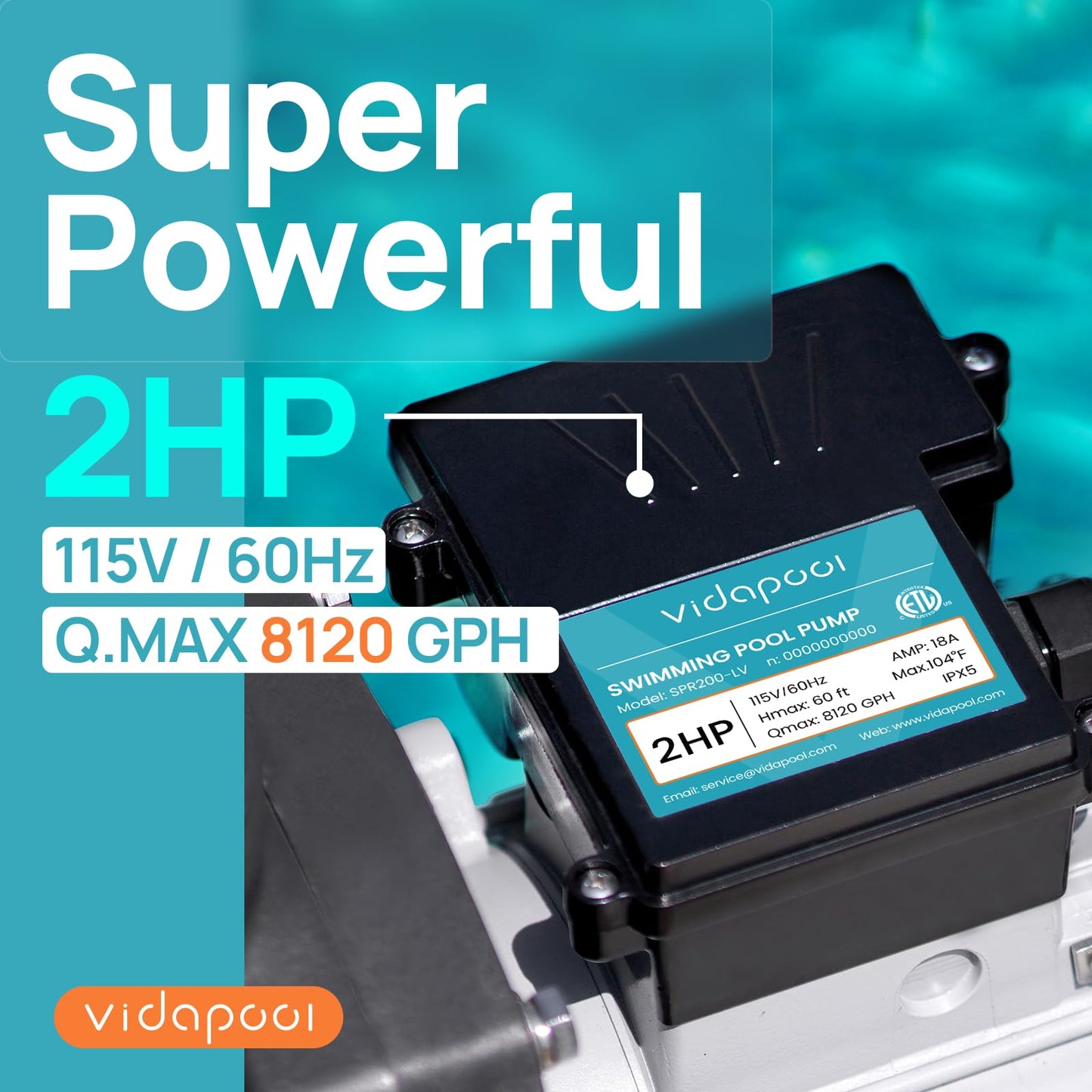 VIDAPOOL In/Above Ground Pool Pump Self Primming High Flow,Dove Gray