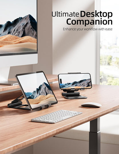 Nulaxy Aluminum Tablet Stand, Fully Foldable Adjustable Desktop Tablet Stand Holder, iPad Accessories for Office Compatible with iPad Air 4/Mini/Pro 11/12.9/10.2/9.7, All 4-11'' Mobile Devices, Black