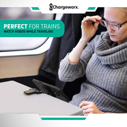 CHARGEWORX in-Flight Magnetic Phone & Tablet Mount for Airplanes, MagSafe-Compatible Travel Phone Holder for Tray Tables, 360° Rotating & 90° Pivoting Airplane Phone Stand with Travel Pouch
