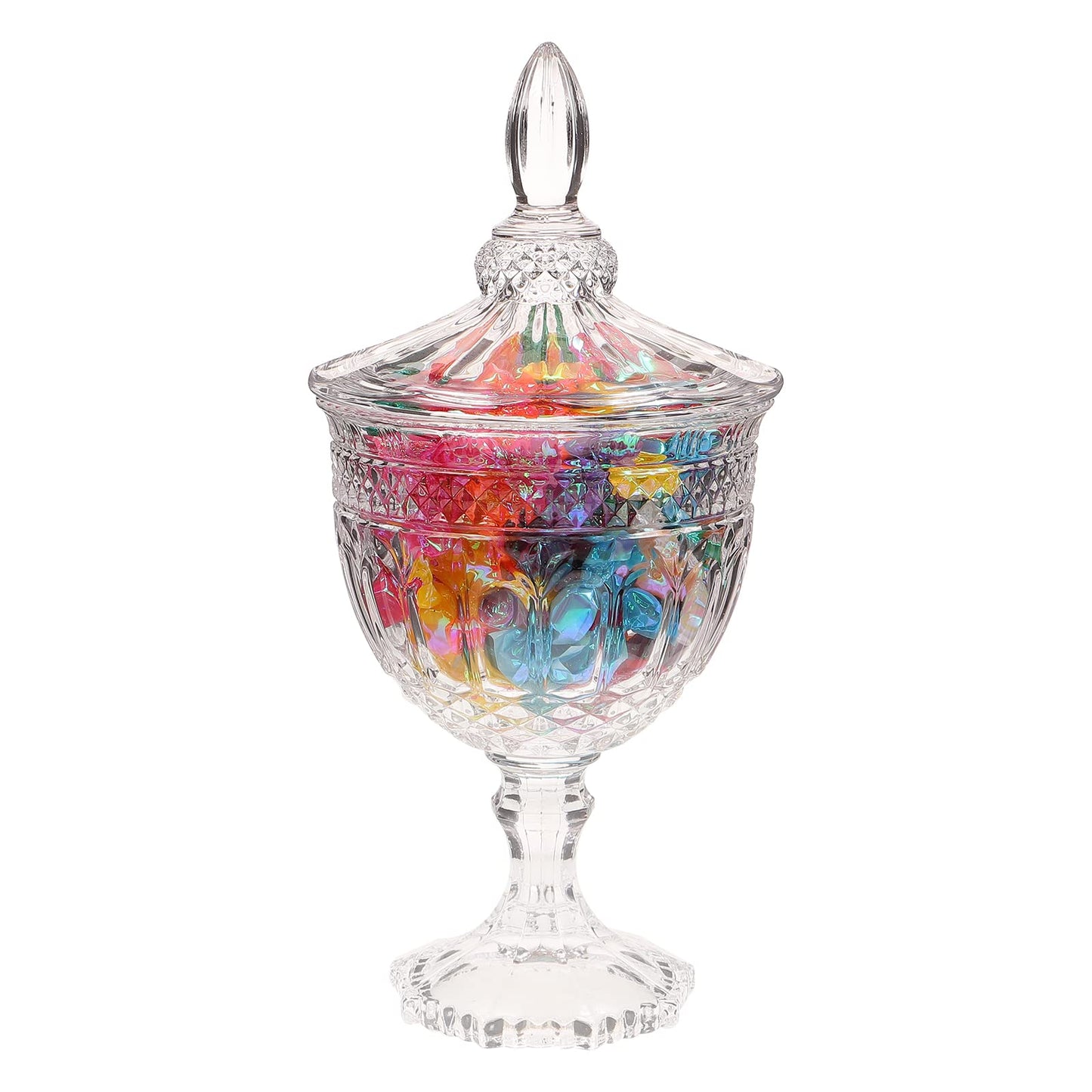 Cabilock European Style Glass Candy Jar with Lid - Crown Embossed Clear Crystal Canister for Candy/Cookies/Chocolate, Decorative Storage Jar for Home Table & Wedding Party