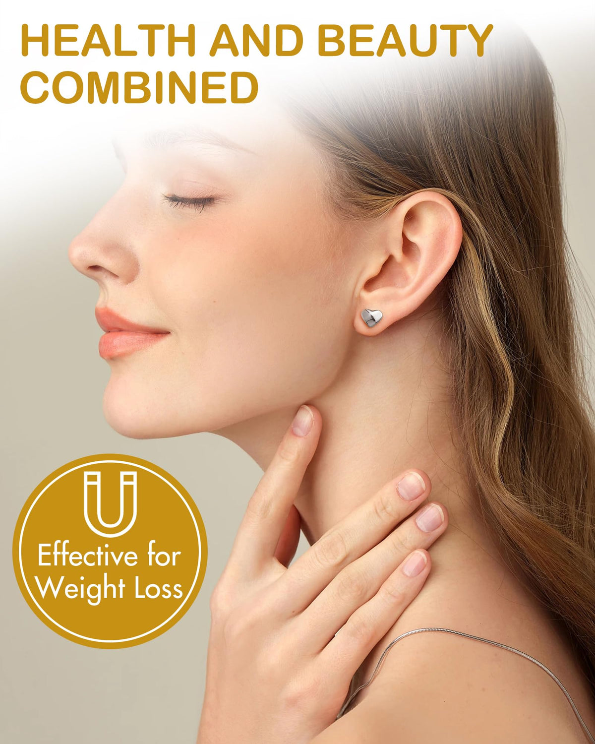 Feraco Magnetic Bracelet & Earrings for Women, Stud Earrings, Ear Curex with Strong Therapy Germanium Magnet, Dainty Heart Shape