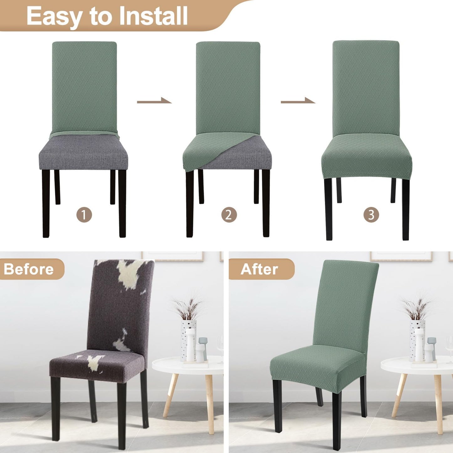 SearchI Dining Room Chair Covers Set of 4, Stretch Jacquard Parsons Chair Slipcovers Removable Washable Kitchen Chair Protector Cover for Dining Room, Hotel, Ceremony (Sage Green Rhombus)