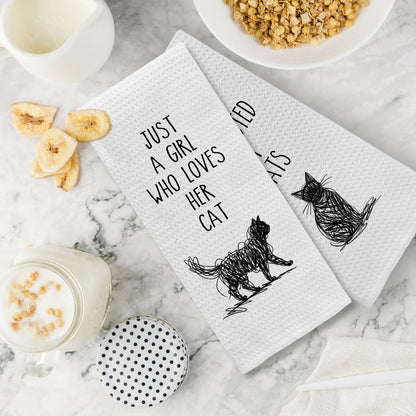 Kemingni Funny Black Cat Kitchen Towels Set of 2, Cat Mom Lady Gifts for Women, Pet Lover Gifts, Easily Distracted by Cats Decorative Hand Dish Tea Towels for Bathroom Kitchen, 16x24 Inch