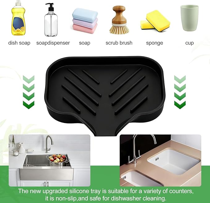 Sponge Holder with Drain Spout, Silicone Soap Dish