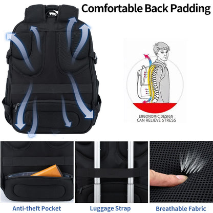 VANKEAN 17.3'' Travel Laptop Backpack TSA Friendly, Water Resistant Anti Theft Extra Large Backpack with RFID Pockets College Backpacks with USB Port for Men Women School Business Work Bag, Black
