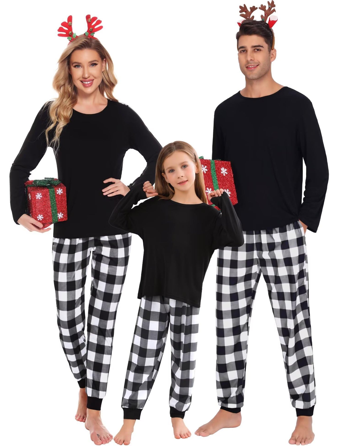 SWOMOG Family Matching Pajamas Set Christmas Plaid Pajamas for Men Women Long Sleeve Sleepwear Pjs Set