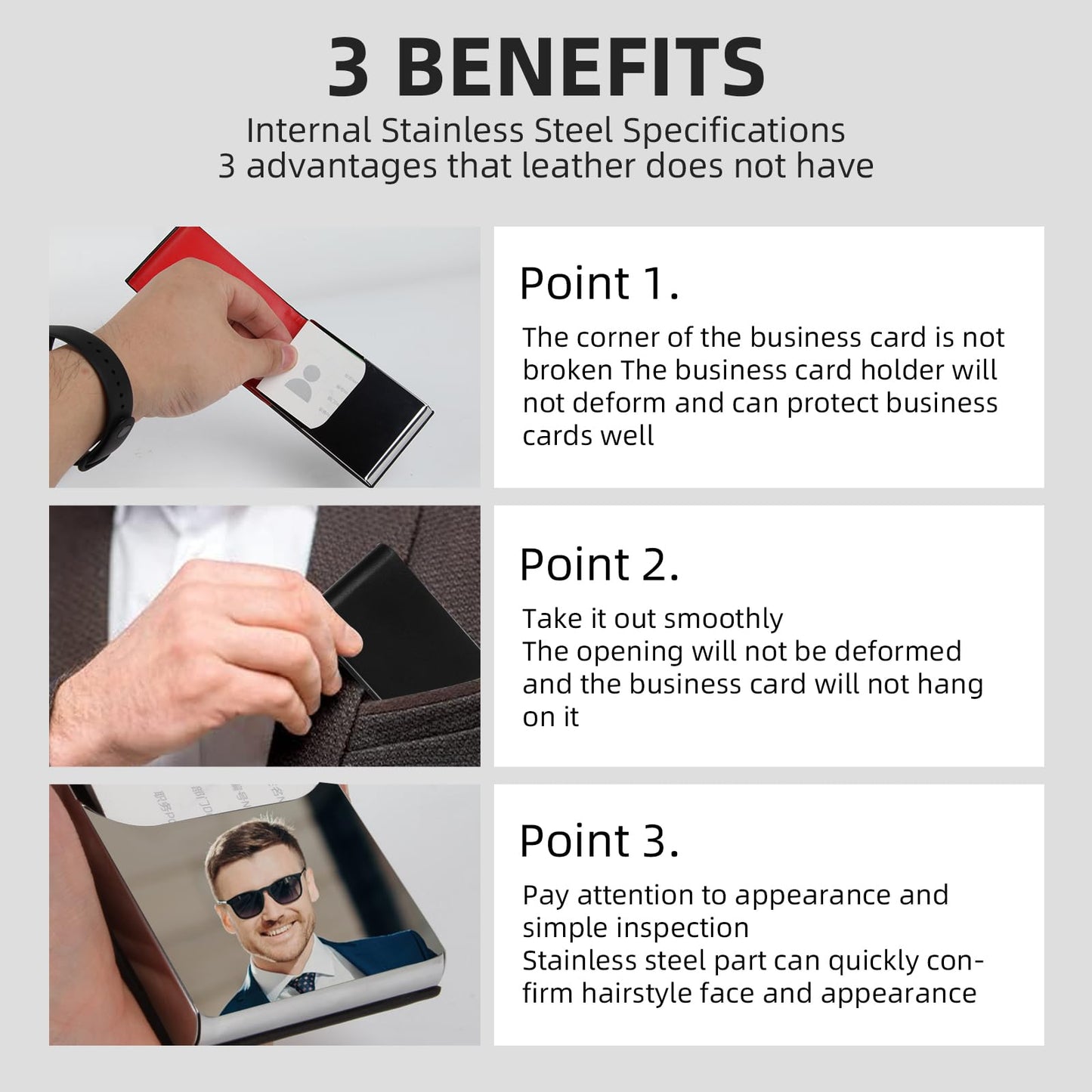 Stainless Steel Leather Business Card Holder - Magnetic Case, Suitable for Business, Note & Credit Cards (Black)