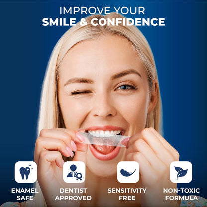 Premium Teeth Whitening Strips 14 Treatments - Enamel Safe - Non-Sensitive Formula - 28 Peroxide-Free Whitening Strips - Dentist Formulated Teeth Whitening Kit + Mouth Opener Included