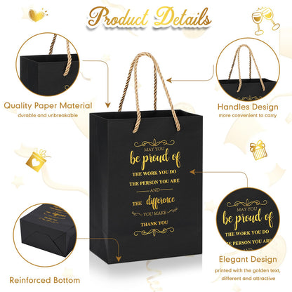 Fulmoon 50pcs Thank You Gifts Bags Employee Appreciation Pape Bags Bulk 5.9 x 3.1 x 8.3'' Inspirational May You Be Proud Gift Sack with Handle for Coworkers Teacher Valentine's Day(Black)