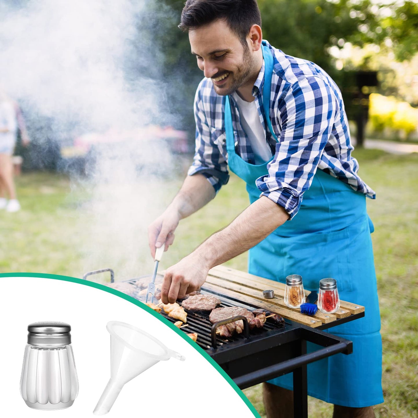 Potchen 0.5 oz Small Salt and Pepper Shakers with Funnels Clear Mini Glass Seasoning Jars Bulk Tiny Spice Glass for Wedding Party Restaurant Home Kitchen Travel Camp(Silver)