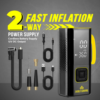 EVERLIT All-in-One Tire Repair Kit with Air Compressor – 150 PSI Portable Cordless Tire Inflator & Plug Kit – Flat Tire Emergency Roadside Kit for Car, SUV, Truck & Motorcycle Fast Repair & Inflation
