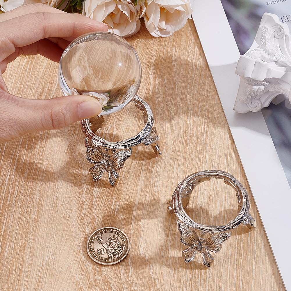 CRAFTYMELODY 2Pcs Crystal Ball Display Holder Butterfly Metal Crystal Sphere Stand Display Bases Modern Minimalist Stands Globe Stone Holders for Marbles Rock Stones Displaying Platinum